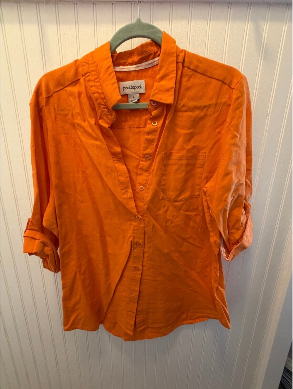 Peck & Peck Women's Orange Button Front Shirt XL Linen Blend